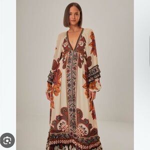 FARM Rio Sand Winter Tapestry V Neck Maxi Dress